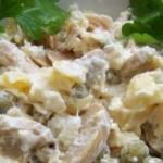 Рецепт нежного салата с курицей и грибами «Пина-Колада»